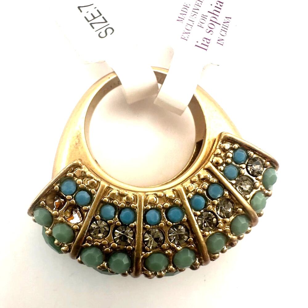 Lia Sophia MIRAGE Ring NWT Size 7 Gold Green Oversized Statement Jewelry